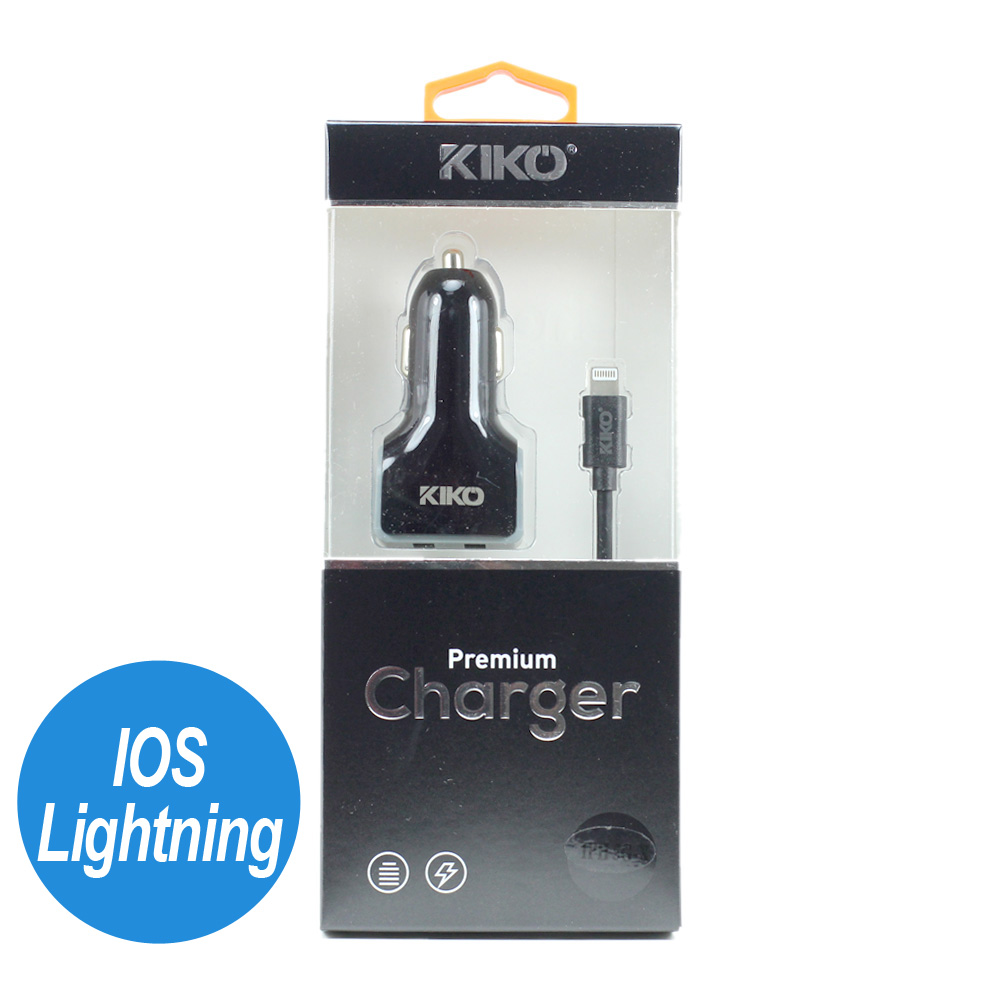 IOS Lightning iPHONE Dual Port Premium Car Charger 2 in 1 - 2.1A (Car - Black)